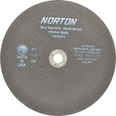 Norton - 8" 36 Grit Aluminum Oxide Cutoff Wheel - 1/16" Thick, 5/8" Arbor, 7,640 Max RPM, Use with Circular Saws - Exact Industrial Supply
