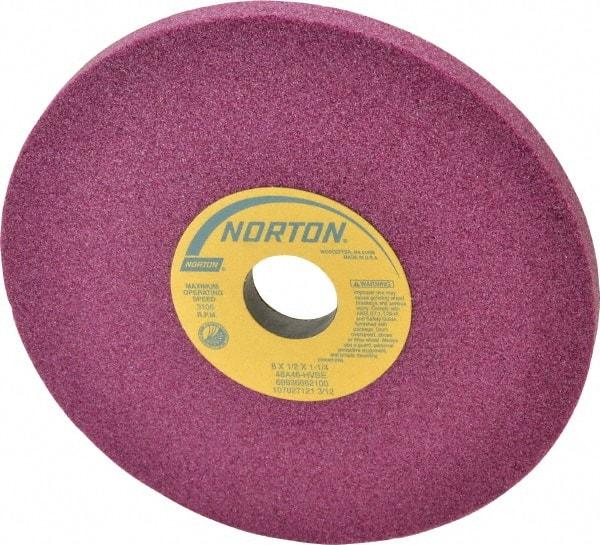 Norton - 8" Diam x 1-1/4" Hole x 1/2" Thick, H Hardness, 46 Grit Surface Grinding Wheel - Aluminum Oxide, Type 1, Coarse Grade, 3,600 Max RPM, Vitrified Bond, No Recess - Exact Industrial Supply