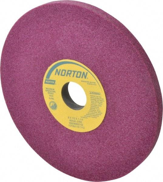 Norton - 8" Diam x 1-1/4" Hole x 1/2" Thick, J Hardness, 46 Grit Surface Grinding Wheel - Aluminum Oxide, Type 1, Coarse Grade, 3,600 Max RPM, Vitrified Bond, No Recess - Exact Industrial Supply