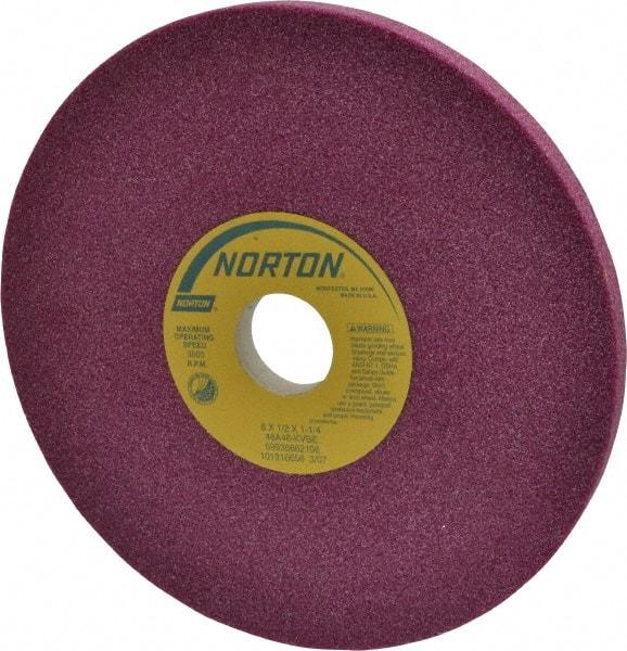 Norton - 8" Diam x 1-1/4" Hole x 1/2" Thick, K Hardness, 46 Grit Surface Grinding Wheel - Aluminum Oxide, Type 1, Coarse Grade, 3,600 Max RPM, Vitrified Bond, No Recess - Exact Industrial Supply