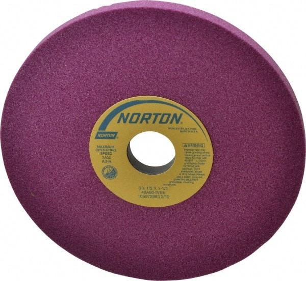 Norton - 8" Diam x 1-1/4" Hole x 1/2" Thick, I Hardness, 60 Grit Surface Grinding Wheel - Aluminum Oxide, Type 1, Medium Grade, 3,600 Max RPM, Vitrified Bond, No Recess - Exact Industrial Supply