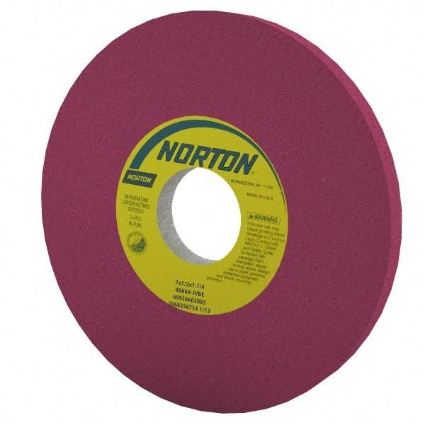 Norton - 8" Diam x 1-1/4" Hole x 1/2" Thick, J Hardness, 60 Grit Surface Grinding Wheel - Aluminum Oxide, Type 1, Medium Grade, 3,600 Max RPM, Vitrified Bond, No Recess - Exact Industrial Supply