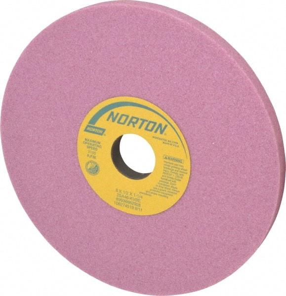 Norton - 8" Diam x 1-1/4" Hole x 1/2" Thick, K Hardness, 46 Grit Surface Grinding Wheel - Aluminum Oxide, Type 1, Coarse Grade, 3,105 Max RPM, Vitrified Bond, No Recess - Exact Industrial Supply