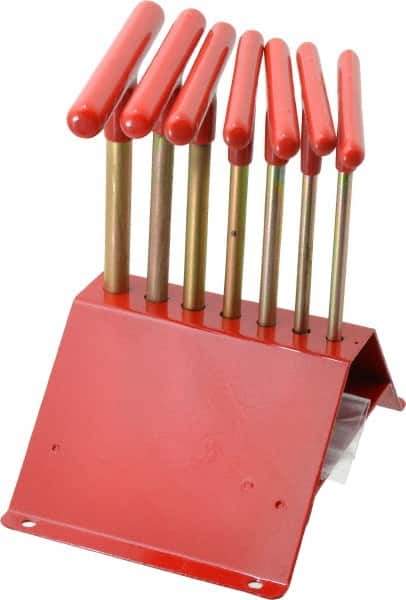 Made in USA - 7 Piece T-Handle Hex Key Set - Hex Range 7/64 to 1/4", 7" OAL, Chromalloy Steel - Exact Industrial Supply