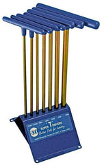 Made in USA - 7 Piece T-Handle Hex Key Set - Hex Range 2 to 8mm, 13" OAL, Chromalloy Steel - Exact Industrial Supply