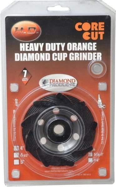 Core Cut - 4" Diam, 3/16" Overall Thickness, Spiral Cup Tool & Cutter Grinding Wheel - Diamond, 15,000 RPM - Exact Industrial Supply