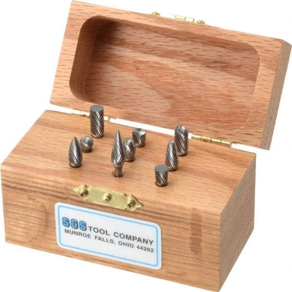 SGS Pro - 9 Piece, 1/8" Shank Burr Set - Tungsten Carbide - Exact Industrial Supply