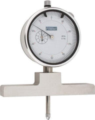 Fowler - 0 to 22 Inch Range, Steel, White Dial Depth Gage - 0.001 Inch Graduation, 0.001 Inch Accuracy, 1 Inch Travel, 4 Inch Base Measuring Length - Exact Industrial Supply