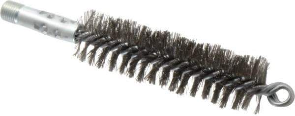 Schaefer Brush - 4-1/2" Brush Length, 1-1/4" Diam, Double Stem, Double Spiral Tube Brush - 7-1/4" Long, Stainless Steel, 1/4" NPSM Male Connection - Exact Industrial Supply