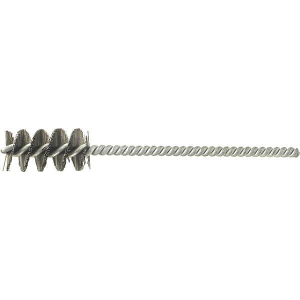 Brush Research Mfg. - 1-1/4" Diam Helical Stainless Steel Tube Brush - Single Spiral, 0.003" Filament Diam, 1" Brush Length, 4" OAL, 0.073" Diam Stainless Steel Shank - Exact Industrial Supply