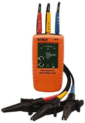 Extech - 3 Phase, 40 to 600 VAC, 2 to 400 Hz, 32 to 104°F, LED Display Phase Rotation Tester - 9V, Includes Alligator Clips, Test Leads, CAT III 600 V, CE, EN 61010-1 - Exact Industrial Supply