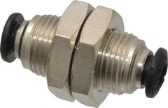 Alpha Technologies - 4mm Outside Diam, Nickel Plated Brass Push-to-Connect Tube Bulkhead Union - 250 Max psi, Tube to Tube Connection, Buna O-Ring - Exact Industrial Supply