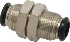 Alpha Technologies - 8mm Outside Diam, Nickel Plated Brass Push-to-Connect Tube Bulkhead Union - 250 Max psi, Tube to Tube Connection, Buna O-Ring - Exact Industrial Supply