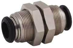 Alpha Technologies - 5mm Outside Diam, Nickel Plated Brass Push-to-Connect Tube Bulkhead Union - 250 Max psi, Tube to Tube Connection, Buna O-Ring - Exact Industrial Supply