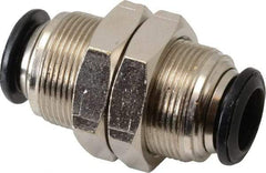 Alpha Technologies - 10mm Outside Diam, Nickel Plated Brass Push-to-Connect Tube Bulkhead Union - 250 Max psi, Tube to Tube Connection, Buna O-Ring - Exact Industrial Supply