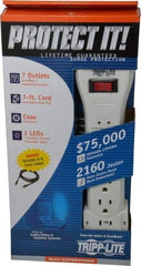 Tripp-Lite - 7 Outlets, 120 Volts, 15 Amps, 7' Cord, Power Outlet Strip - Keyhole Mount, 5-15P NEMA Configuration, 12.4" Strip, UL1449 3rd Edition - Exact Industrial Supply