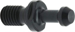 Parlec - I Style, CAT50 Taper, 1-8 Thread, 45° Angle Radius, Standard Retention Knob - 3.355" OAL, 0.905" Knob Diam, 0.402" Flange Thickness, 1.78" from Knob to Flange, 1.031" Pilot Diam, 0.236" Coolant Hole, Through Coolant - Exact Industrial Supply