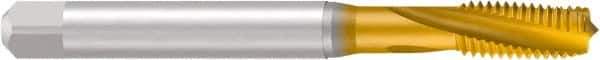 Emuge - M10x1.00 Metric Fine 3 Flute 6H Bottoming Spiral Flute Tap - Cobalt, TiN Finish, 2-15/16" OAL, Right Hand Flute, Right Hand Thread, Series Rekord D - Exact Industrial Supply