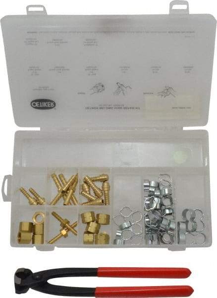 Oetiker - 81 Piece, 1/2 to 9/16" Diam, Welding Hose Clamp Repair Kit - Hose Clamps, Brass Fittings & Pincers - Exact Industrial Supply