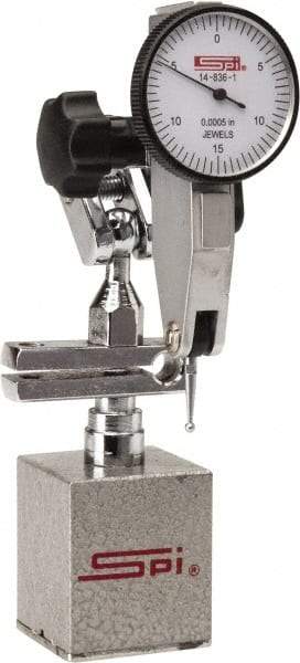 SPI - 0.0005" Graduation, 0-15-0 Dial Reading, Indicator & Base Kit - 2.36" Base Length x 1.9" Base Width x 2" Base Height, 1-1/4" Dial Diam - Exact Industrial Supply