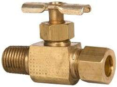 Eaton - 150 Max psi, 3/8 x 1/4" Pipe, Brass, Inline Instrumentation Needle Valve - Compression x MNPT End Connections - Exact Industrial Supply