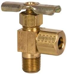 Eaton - 150 Max psi, 1/4 x 1/8" Pipe, Brass, Angled Instrumentation Needle Valve - Compression x MNPT End Connections - Exact Industrial Supply