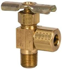 Eaton - 150 Max psi, 1/4 x 1/8" Pipe, Brass, Angled Instrumentation Needle Valve - Compression x MNPT End Connections - Exact Industrial Supply