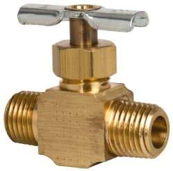 Eaton - 150 Max psi, 1/4" Pipe, Brass, Inline Instrumentation Needle Valve - MNPT x MNPT End Connections - Exact Industrial Supply