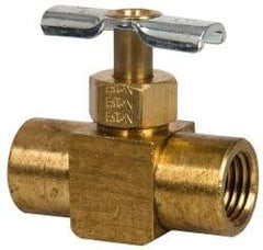 Eaton - 150 Max psi, 1/4" Pipe, Brass, Inline Instrumentation Needle Valve - FNPT x FNPT End Connections - Exact Industrial Supply