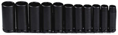 Proto - 11 Piece 1/2" Drive Black Finish Deep Well Impact Socket Set - 6 Points, 1/2" to 1-1/8" Range, Inch Measurement Standard - Exact Industrial Supply