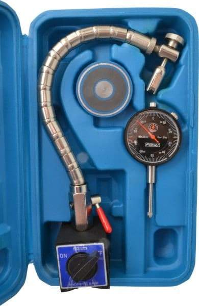 Fowler - 0.001" Graduation, 0-100 Dial Reading, Dial Indicator & Base Kit - 2-1/2" Base Length x 2" Base Width x 2-3/16" Base Height, 2-1/4" Dial Diam - Exact Industrial Supply