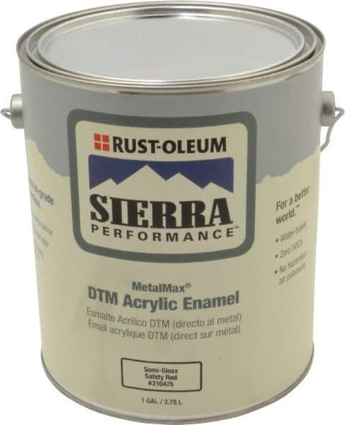 Rust-Oleum - 1 Gal Semi Gloss Safety Red Acrylic Enamel - 180 to 545 Sq Ft/Gal Coverage, <0 g/L VOC Content, Direct to Metal - Exact Industrial Supply