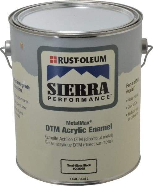 Rust-Oleum - 1 Gal Semi Gloss Black Acrylic Enamel - 180 to 545 Sq Ft/Gal Coverage, <0 g/L VOC Content, Direct to Metal - Exact Industrial Supply