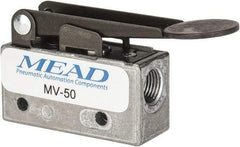Mead - 0.11 CV Rate, 3 Way Pilot Air Valve - Fingertip Lever Actuator - Exact Industrial Supply