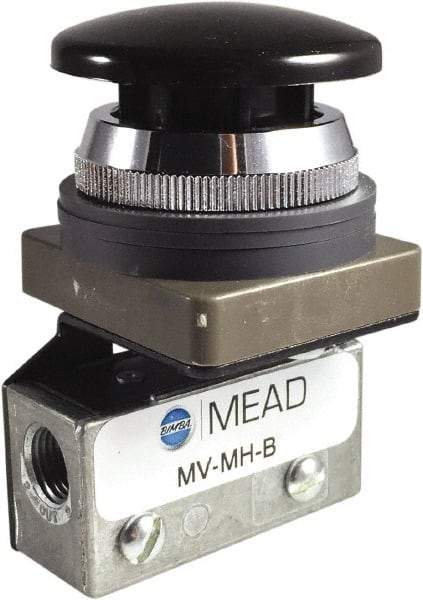 Mead - 0.11 CV Rate, 3 Way Pilot Air Valve - Mushroom Head Actuator - Exact Industrial Supply