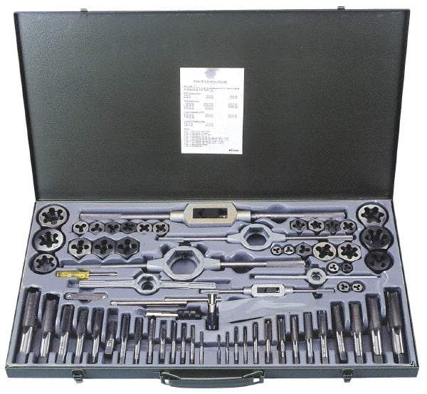 Interstate - 1/8-44 to 3/4-16 Tap, 1/8-44 to 3/4-16 Die, UNF, Tap and Die Set - Carbon Steel, Carbon Steel Taps, Nonadjustable, 41 Piece Set with Metal Case - Exact Industrial Supply