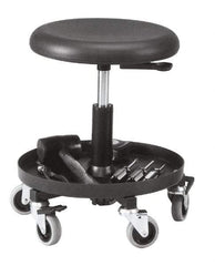 Bevco - 16 to 20-1/4" Hight Maintenance Repair Utility Stool with 16" Plastic Storage Tray - Polyurethane Seat, Black, Five 3" Rubber Wheel Casters - Exact Industrial Supply
