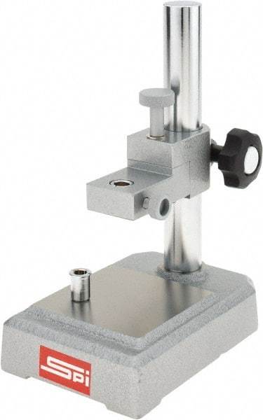 SPI - Rectangular Base, Comparator Gage Stand - 8-1/2" High, 5-3/4" Base Length x 4" Base Width x 1-1/2" Base Height, Includes Holder - Exact Industrial Supply