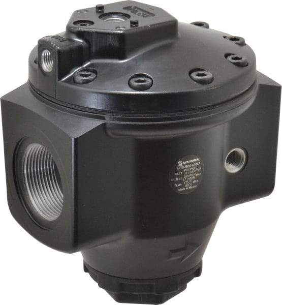 Norgren - 1-1/2 NPT Port, 2,000 CFM, Aluminum Hi-Flow Pilot Operated Regulator - 10 to 450 psi Range, 450 Max psi Supply Pressure, 1/4" Gauge Port Thread, 5.98" Wide x 7.24" High - Exact Industrial Supply