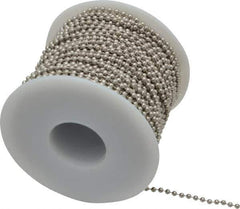 Made in USA - Number 3 Trade Size Steel Ball Chain - 0.095 Inch Ball Diameter, 12 Lbs. Tensile Strength, 100 Ft. Long , 94 Balls per Foot - Exact Industrial Supply