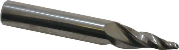 Accupro - 10° Taper Angle per Side, 1/8" Small End Diam, 3/4" LOC, Solid Carbide 3 Flute Tapered Ball End Mill - 2-3/4" OAL, 7/16" Shank Diam - Exact Industrial Supply