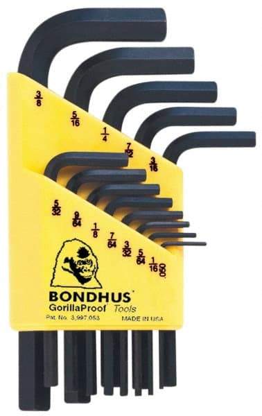 Bondhus - 13 Piece L-Key Hex Key Set - Hex Range 0.05 to 3/8" - Exact Industrial Supply