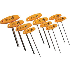 Wiha - 10 Piece, T-Handle Cushion Grip Hex Key Set - 3/32 to 3/8" Range, - Exact Industrial Supply