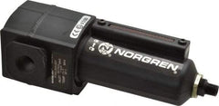 Norgren - 3/8" Port, 7.15" High x 2.68" Wide Intermediate Filter with Metal Bowl, Automatic Drain - 65 SCFM, 250 Max psi, 150°F Max Temp, Sight Glass Included, Modular Connection, 3.5 oz Bowl Capacity - Exact Industrial Supply
