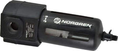 Norgren - 1/2" Port, 7.95" High x 3.15" Wide Standard Filter with Polycarbonate Bowl, Manual Drain - 140 SCFM, 150 Max psi, 125°F Max Temp, Modular Connection, Bowl Guard, 7 oz Bowl Capacity - Exact Industrial Supply
