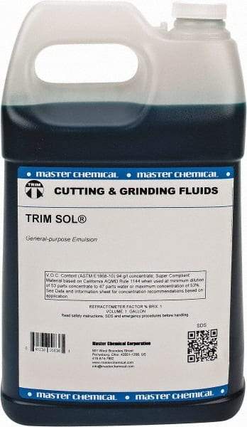 Master Fluid Solutions - Trim SOL, 1 Gal Bottle Cutting & Grinding Fluid - Water Soluble, For Grinding, Turning - Exact Industrial Supply