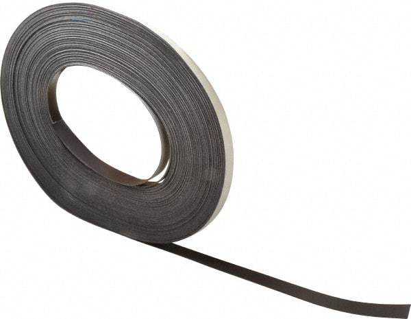 Mag-Mate - 100' Long x 1/2" Wide x 1/32" Thick Flexible Magnetic Strip - 4 Lb Max Pull Force, 2 Linear Ft/Lb Magnetic Pull Force, Adhesive Back - Exact Industrial Supply