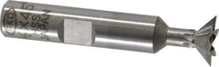 Interstate - 1/2" Diam x 1/4" Width of Cut, 45° Included Angle, High Speed Steel Dovetail Cutter - 3/8" Shank Diam, 1-7/8" Shank Length, 2-1/8" Overall Length - Exact Industrial Supply