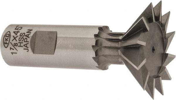 Interstate - 1-7/8" Diam x 13/16" Width of Cut, 45° Included Angle, High Speed Steel Dovetail Cutter - 7/8" Shank Diam, 2-7/16" Shank Length, 3-1/4" Overall Length - Exact Industrial Supply