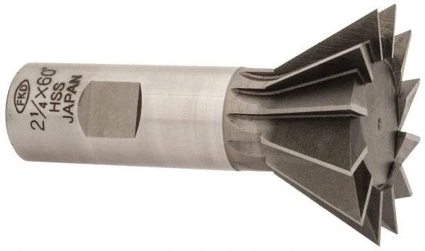 Interstate - 2-1/4" Diam x 1-1/16" Width of Cut, 60° Included Angle, High Speed Steel Dovetail Cutter - 1" Shank Diam, 3-3/4" Overall Length, Uncoated - Exact Industrial Supply